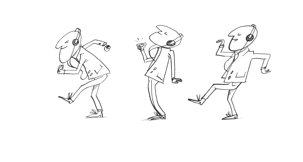 Drawing of a dancing man with headphones 