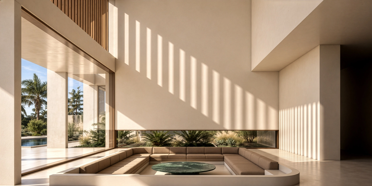 Rendering of large living room setting in Abu Dhabi villa