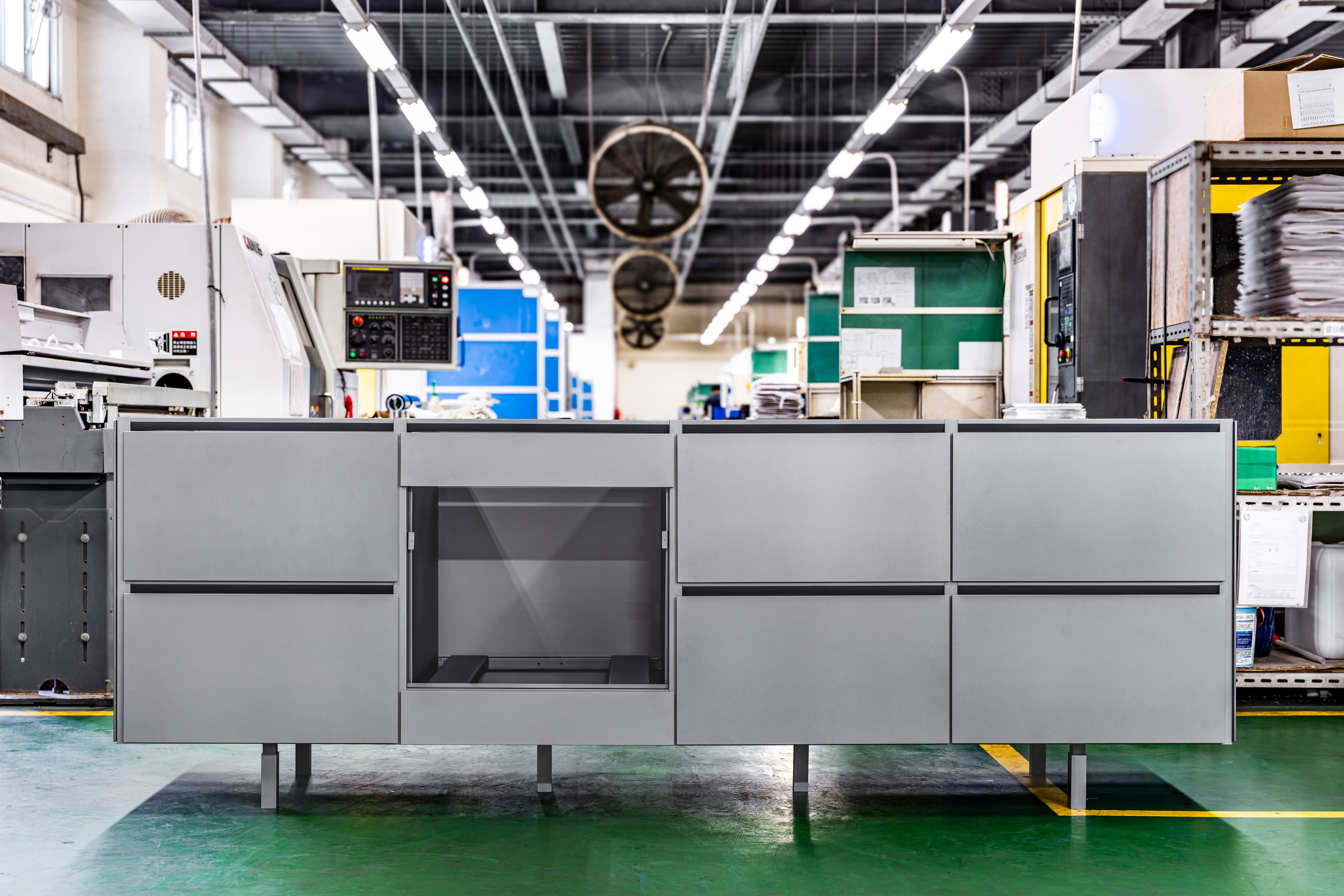 Aluminium kitchen cabinet in production facility
