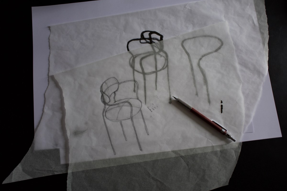 Chair sketch on transparent paper with pen