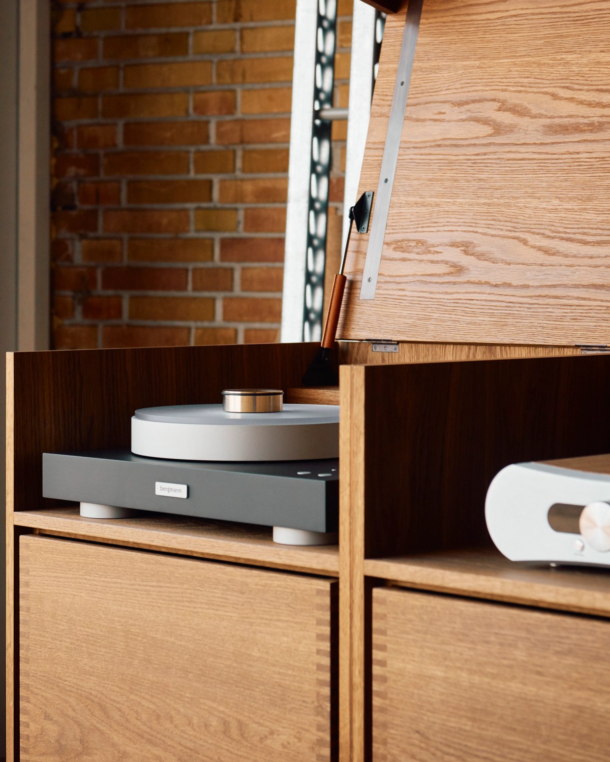 High fidelity equipment inside wooden cabinet