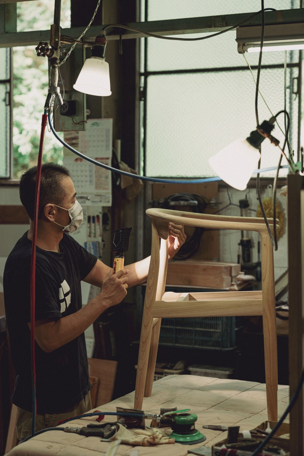 Wooden chair at production workshop in Japan 