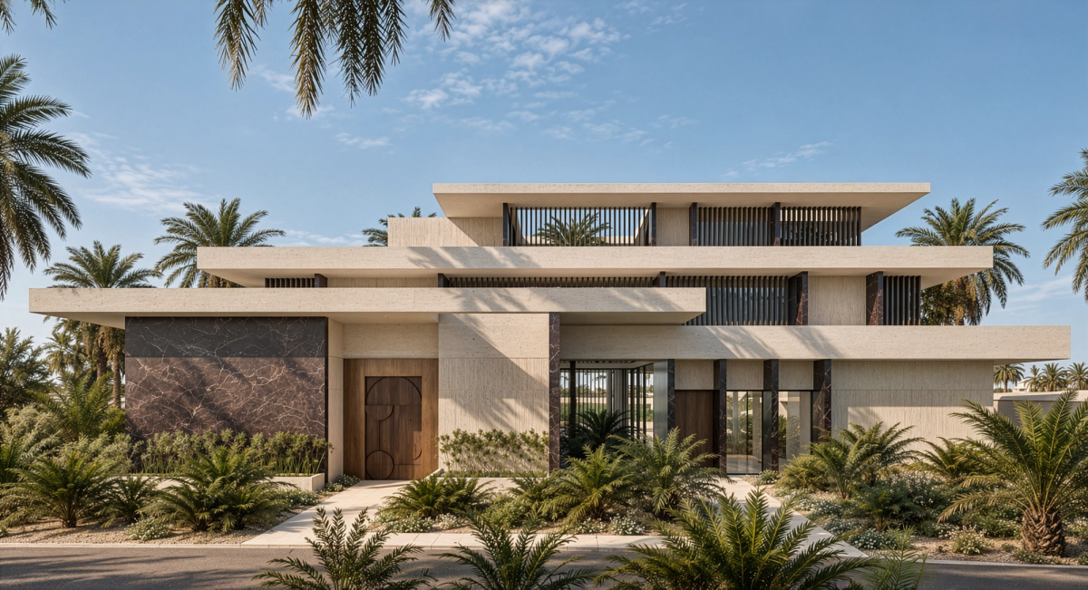 Rendering of large villa project in Abu Dhabi