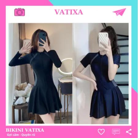 Đồ bơi nữ liền mảnh phối váy che bụng bikini đi biển đi bơi học bơi kín đáo VATIXA BKN138