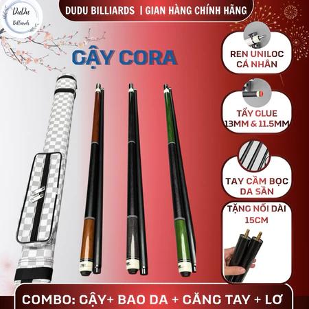 Cơ bida cao cấp CORA Full Carbon Composite (tặng kèm bịt ren, ốc tăng giảm trọng lượng và chuôi nối dài)