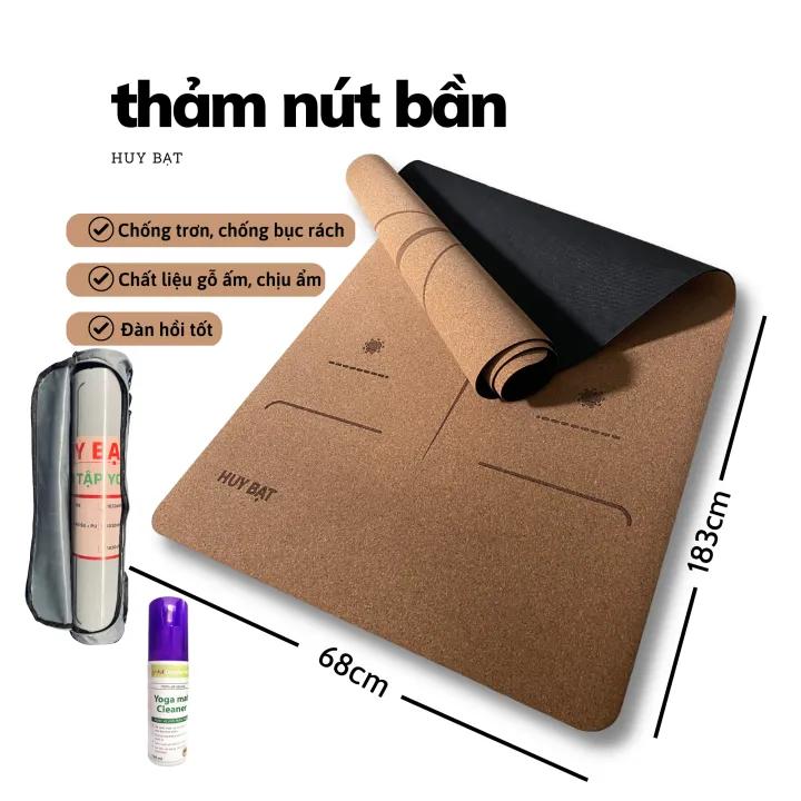 Thảm tập yoga cao su gỗ b�ần HUY BẠT thiết kế rộng 68cm dài 185cm độ dày cao su 5mm
