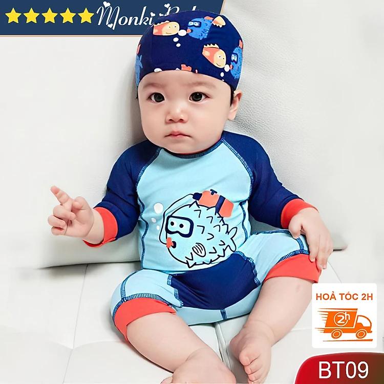 Bộ đồ bơi liền quần cho bé trai sơ sinh, bé trai nhỏ từ 8kg, hình in dễ thương, chất thun bơi lạnh đẹp, mềm mịn thân thiện với làn da bé | BT09