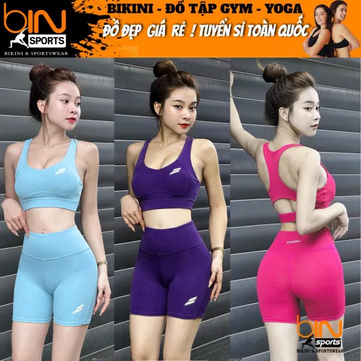 Đồ tập gym nữ bộ tập yoga aerobic nữ quần áo tập gym yoga aerobic nữ dáng đẹp chất vải co gian 4 chiều bộ quần đùi áo bra kèm mút Bin Sports BN013
