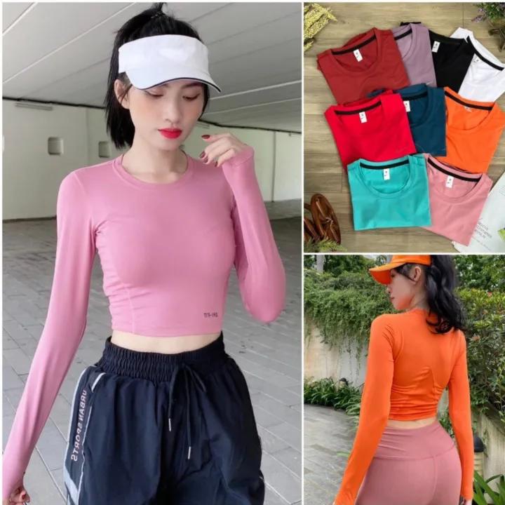 Áo Croptop Tay Dài Tập Gym Yoga Nữ Phối Lưới NQ Vải Thun Lạnh Co Giãn Tốt