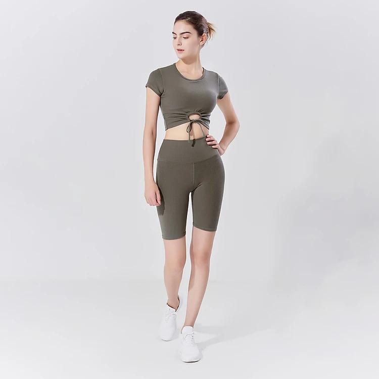 Set Đồ Tập Yoga Gym Luxury Hibi Sports H158, Kiểu Áo Có Tay Khoét Tròn Cột Dây, Kèm Mút Ngực