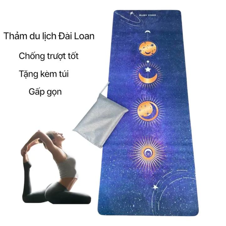 Thảm tập yoga. Thảm tập yoga phiên bản du lịch có thể gấp gọn, tặng kèm thìa dù xinh xịn, thảm đây 1,5-2 mm mặt dưới phủ cáo su chống trượt tăng độ bám