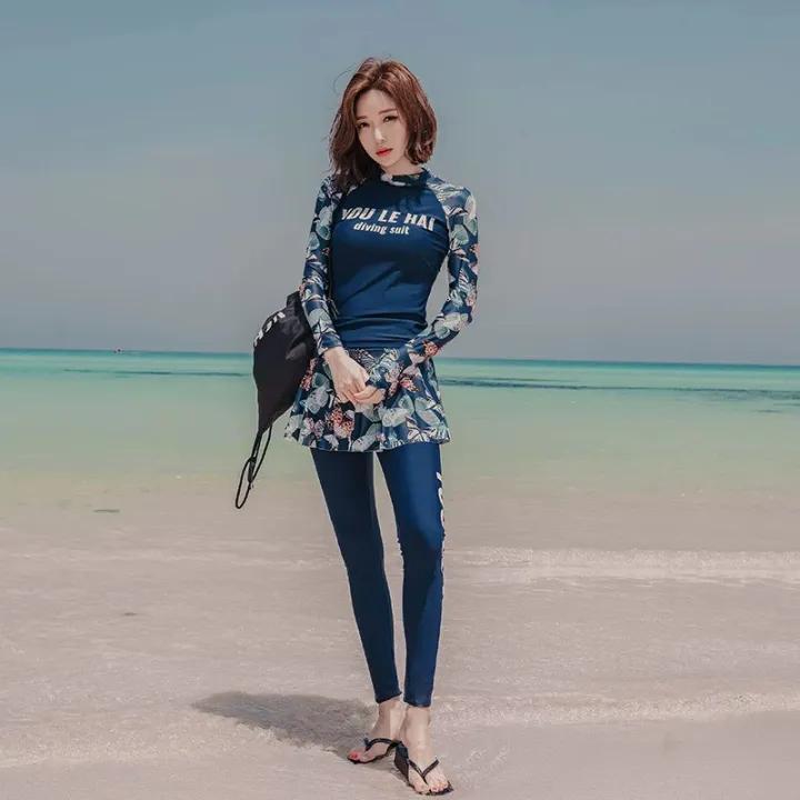 Đồ bơi kín đáo nữ dài tay quần dài chống nắng phong cách Hàn Quốc short váy