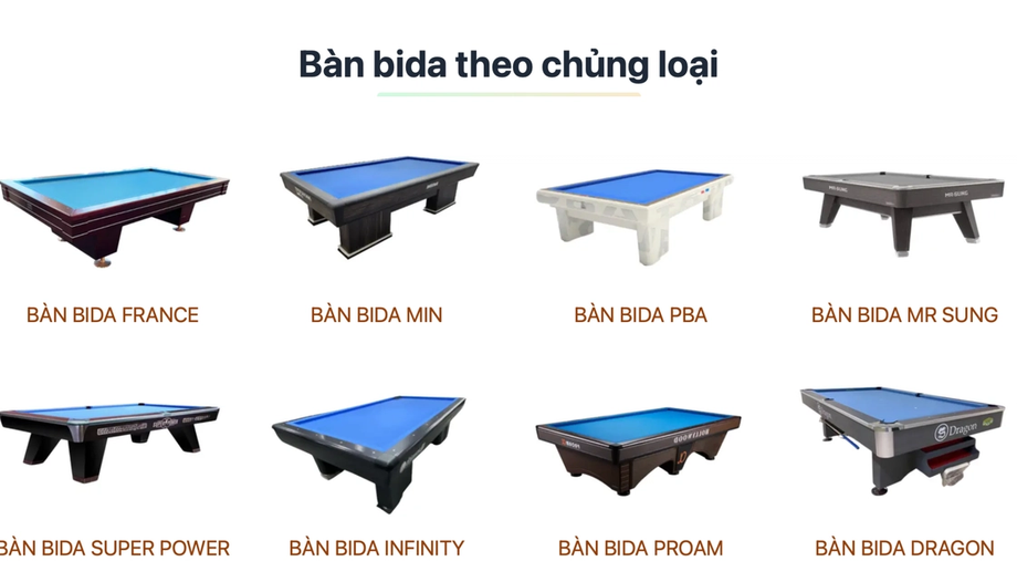 Các loại bàn bida