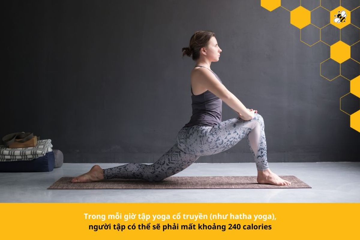 Trong mỗi giờ tập yoga cổ truyền (như hatha yoga), người tập có thể sẽ phải mất khoảng 240 calories