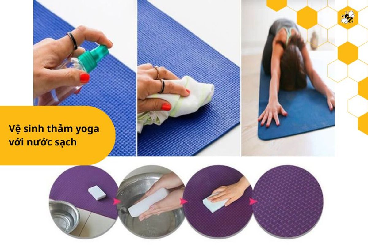 Vệ sinh thảm yoga với nước sạch