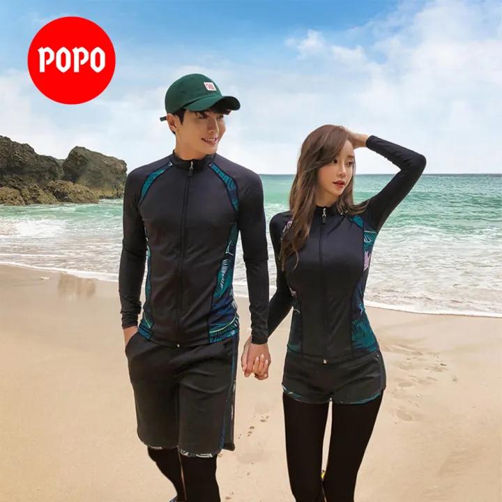 Đồ Bơi Liền Thân Giữ Nhiệt Áo Khoác nam, nữ dài tay có khóa kéo mặt trước trong bộ sưu tập đồ đi biển POPO