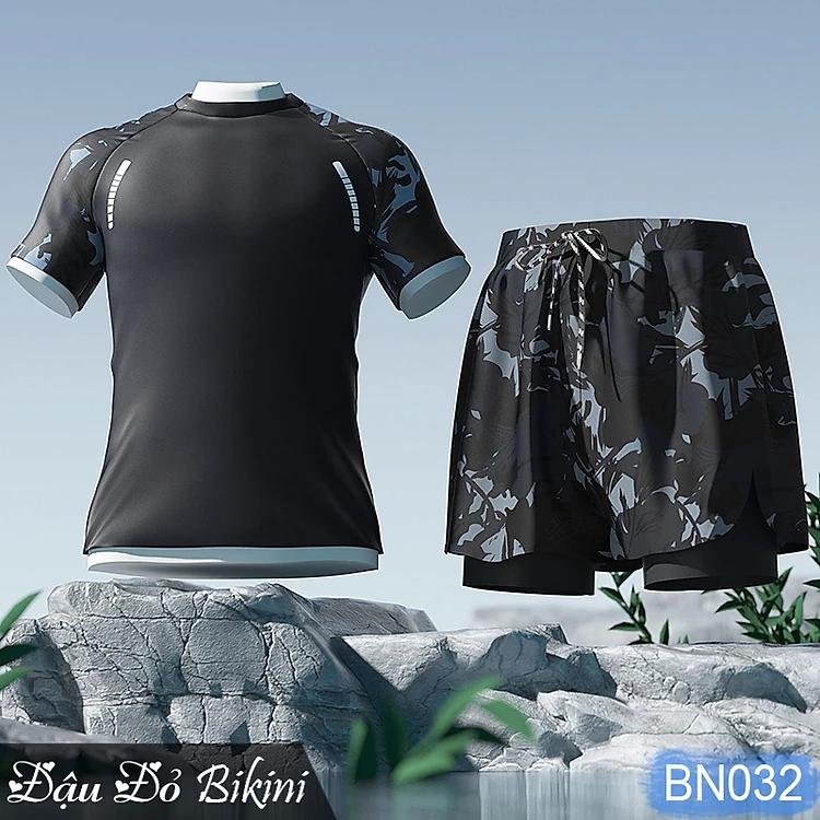 Bộ bơi nam quần 2 lớp trẻ trung nam tính thời trang, đồ bơi đồ tập kín đáo chống lộ, chất thoáng khí nhanh khô, áo thun bơi co giãn tốt, có size lớn | BN032