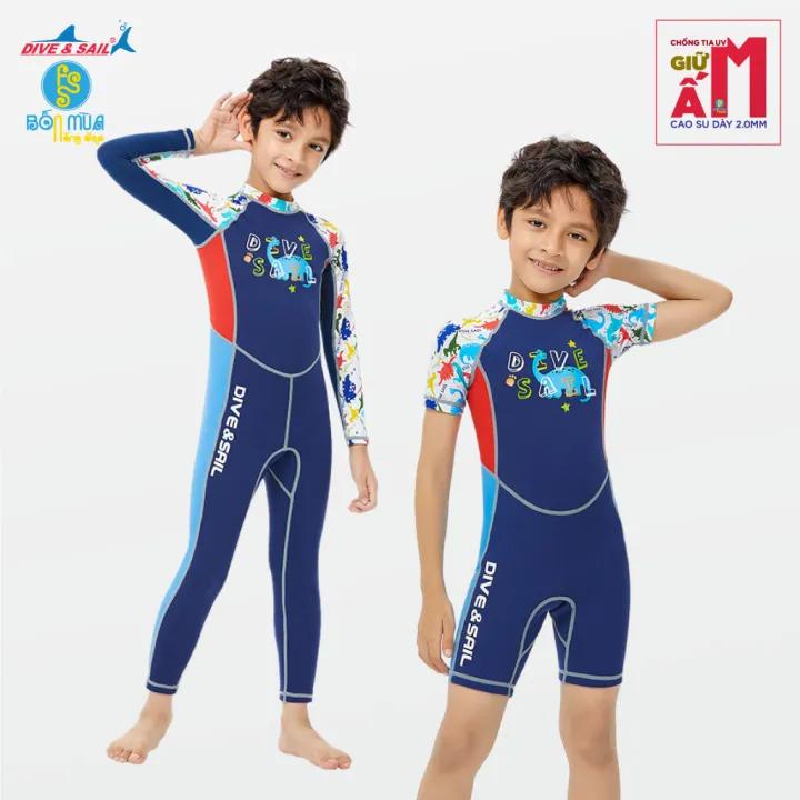 Đồ bơi giữ nhiệt bé trai Dive and Sail size 12-30kg cao su dày 2.5mm tay dài quần dài chống nắng