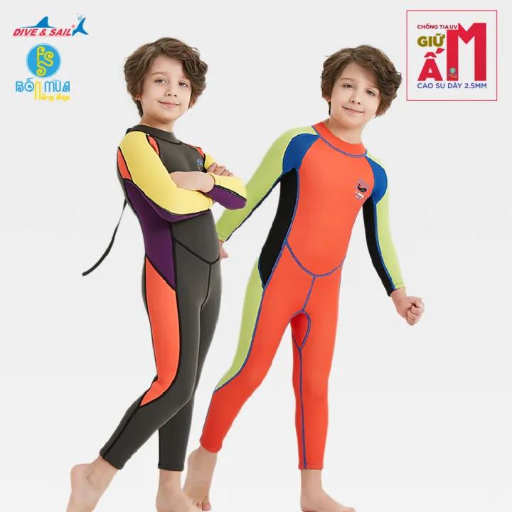 Đồ bơi giữ nhiệt bé trai hiệu DIVE AND SAIL chất liệu cao su dày 2.5mm ngăn tia UV thể thao bơi lội chuyên nghiệp tay dài quần dài chống nắng