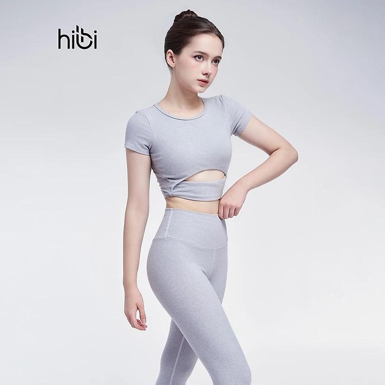 Set đồ tập yoga gym luxury Hibi Sports H168, Kiểu áo có tay khoét eo, kèm mút ngực, vải Rib Fabric