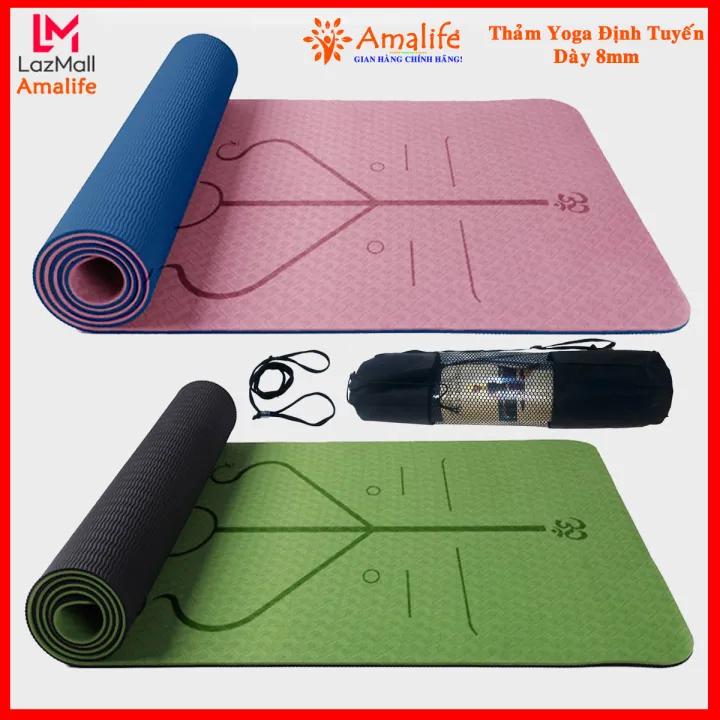 Thảm Tập Yoga Định Tuyến Dày 8MM TPE 2 Lớp – Chính Hãng Amalife – Chọn Màu + Bao Thảm Tập Yoga + Dây Buộc Thảm Tập Yoga