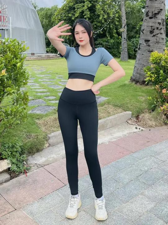 Bộ quần áo tập gym nữ phối mầu cộc tay quần dài, đồ thể thao tập yoga, erobic nữ có mút đệm ngực ( D05/D27)