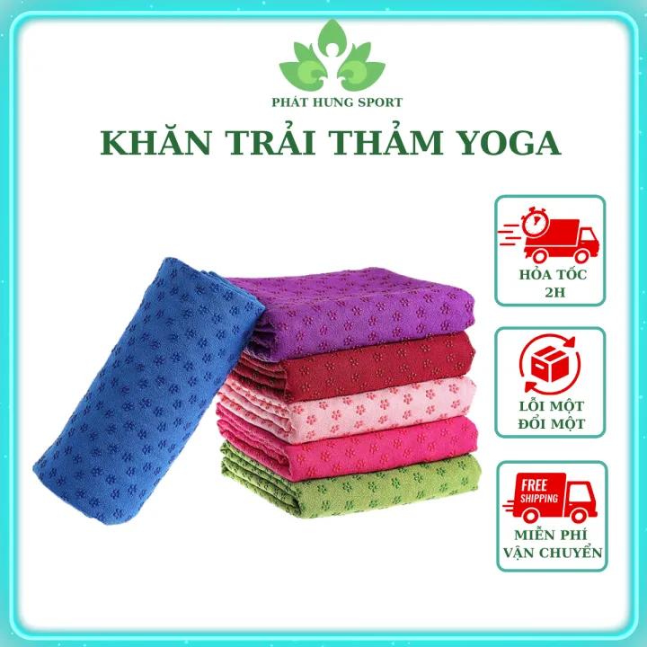 Khăn trải thảm Yoga không mùi thấm mồ hôi có hạt hoạ tiết bông hoa PVC chống trơn tặng túi đựng