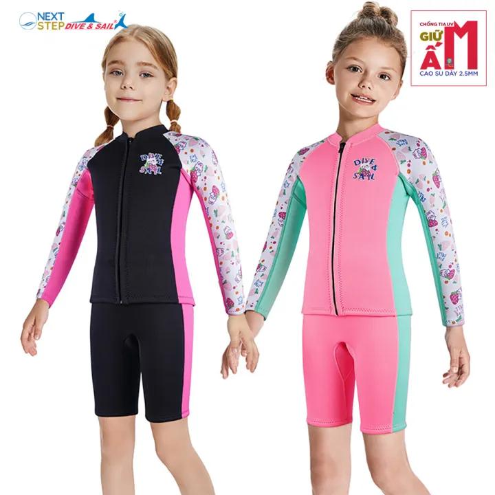 Đồ bơi giữ nhiệt cho bé gái hiệu Dive and Sail chất liệu cao su dày 2.5mm chống tia UV giữ ấm size từ 12kg đến 30kg