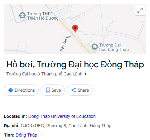 Hồ bơi, Trường Đại học Đồng Tháp