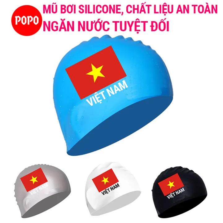 Mũ bơi người lớn, nón bơi người lớn in Cờ Việt Nam POPO CA40 mũ bơi nam, mũ bơi nữ chất liệu silicone an toàn, mũ bơi ngăn nước
