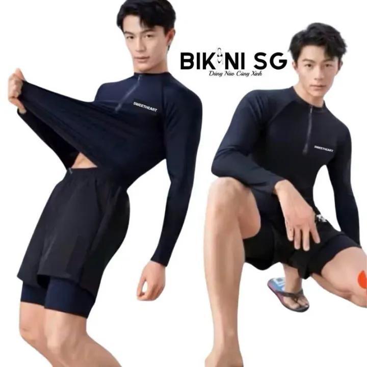 Combo bộ đồ nam tay dài dây kéo phao quần bơi nam 2 layer kín đáo chắc chắn Bikini SG And Sport
