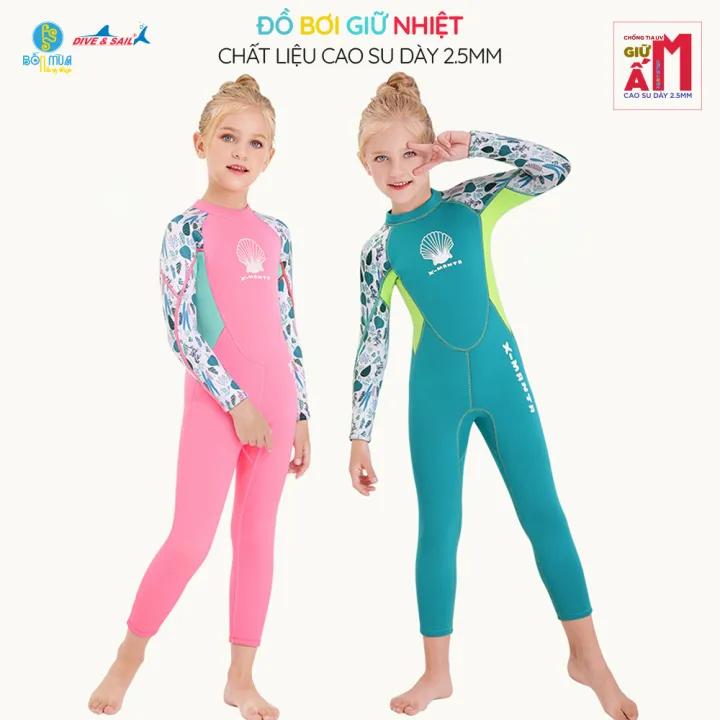 Đồ bơi giữ nhiệt cho bé gái chất liệu cao su dày 2.5mm chống nắng ngăn tia UV giữ ấm size từ 10kg đến 30kg