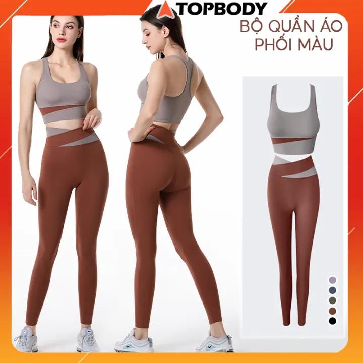 Bộ quần áo tập gym yoga thể thao nữ, thông thoáng, co giãn, thoáng mát, vải co dãn 4 chiều tôn dáng, nâng vòng 3 T1