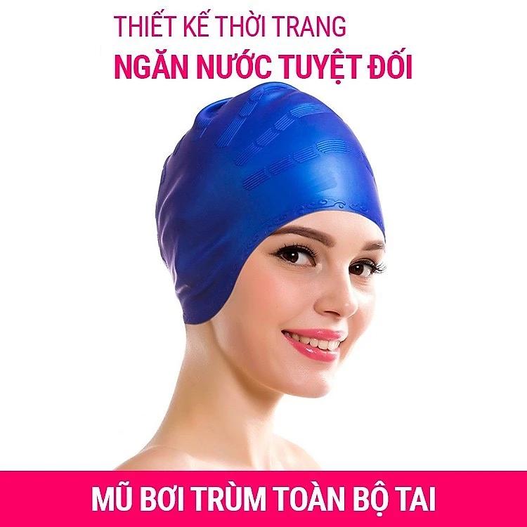 Mũ bơi người lớn chất liệu silicone cao cấp dododios dùng được cho nam, nữ ngăn nước, trùm được búi tóc dài