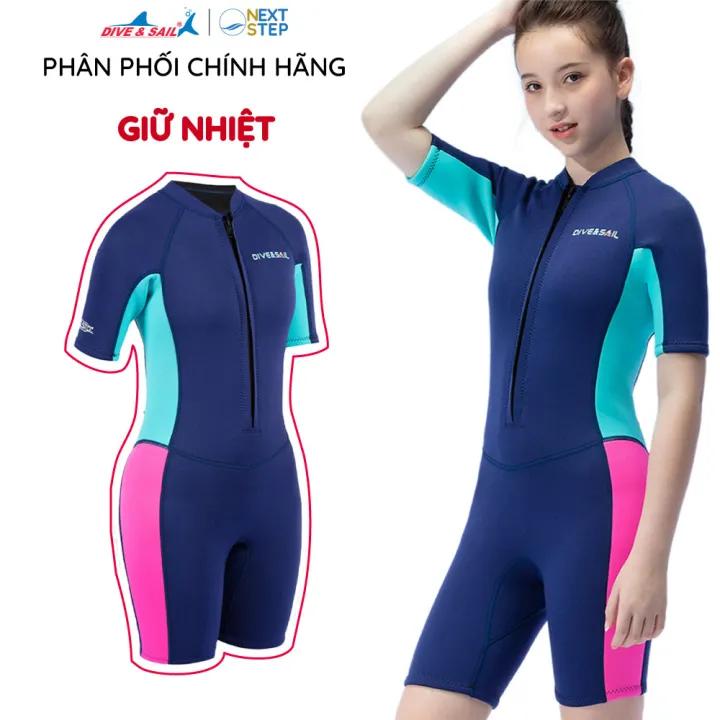 Đồ bơi giữ nhiệt bé gái Dive and Sail size lớn 27-55kg chất cao su dày 2.5mm giữ ấm ngăn tia UV