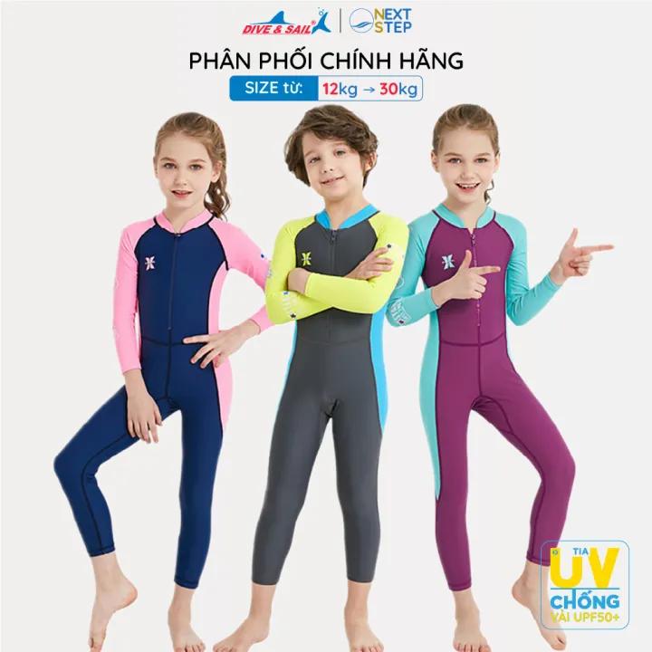 Đồ bơi bé gái Dive and Sail size 12-30kg, vải mềm mại co dãn 4 chiều, tay dài quần d