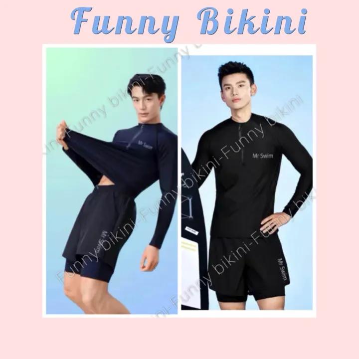 Đồ bơi Nam đi biển 2 mảnh quần đùi 2 lớp áo tay dài dáng thể thao năng động MR SWIM MS-010