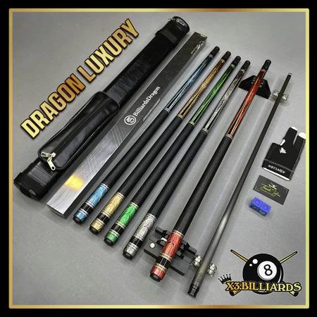 Cơ Bida Lỗ Dragon Lux Full Carbon Tay Bọc Da Cao Cấp, Ren Radial Chuôi Composite Siêu Cứng