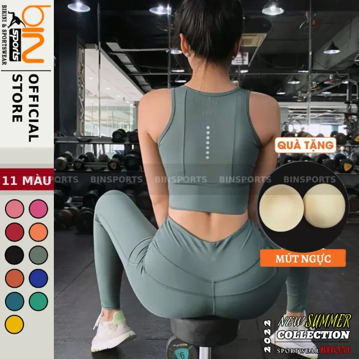 Đồ tập gym nữ bộ tập yoga aerobic nữ quần áo tập gym yoga aerobic nữ dáng đẹp chất vải co gian 4 chiều bộ quần dài áo bra kèm mút Bin Sports BD051