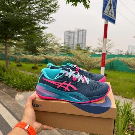 Giày Thể Thao Chuyên Pickleball Tennis Đế Ma Sát Tốt , Chống Lật Cổ Chân Trợ Lực Gell 10 Navy Đế Hồng