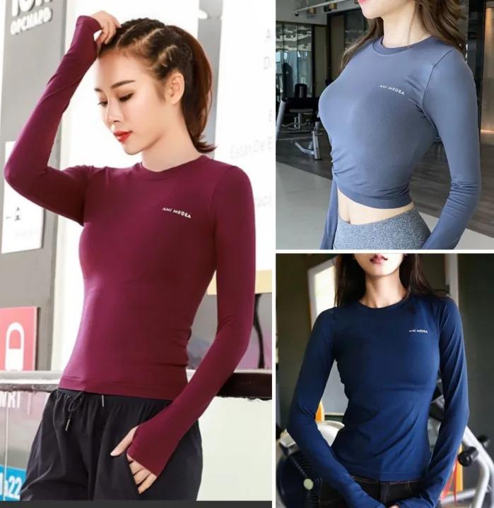 Áo tập gym yoga thể thao nữ tay dài AMI vải dệt kim cao cấp