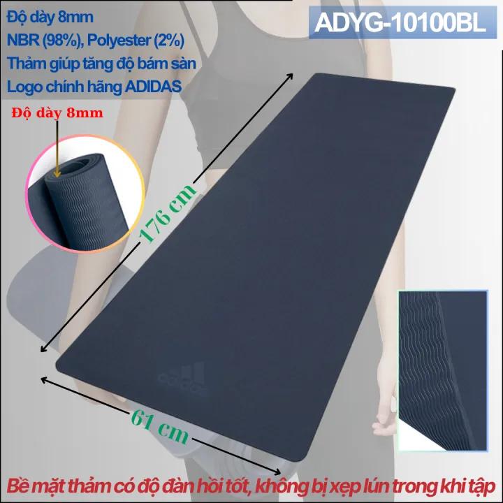 Thảm Tập Yoga, Fitness Chính Hãng ADIDAS ADYG-10100 - Thảm Tập Tăng Độ Bám Tay, Dày 8mm Độ Êm Cao