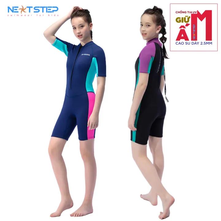 Đồ bơi giữ nhiệt chống tia UV chống thấm nước chất liệu cao su Neoprene dày 2.5mm giữ ấm chống nắng hiệu quả có size cho cả bé gái và bạn nữ từ 27kg đến 55kg