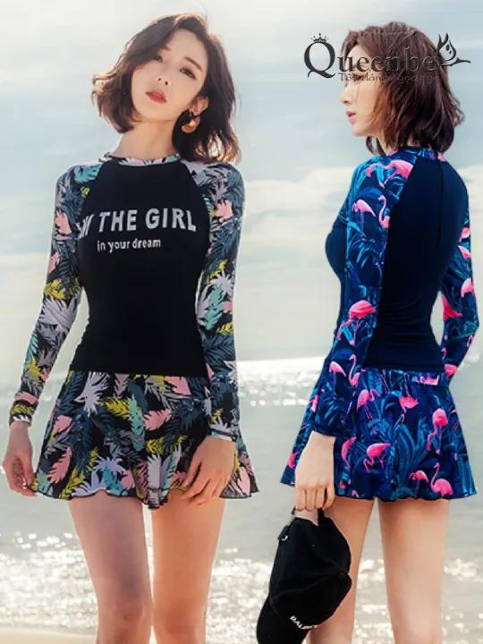 Bộ đồ bơi nữ dài tay váy quần rời Queenbe GLSWIM069 vải thun lạnh co giãn ít thấm, mau khô, mút độn ngực, dây kéo sau lưng