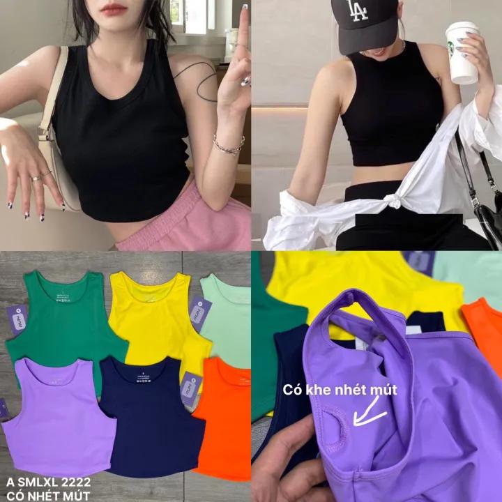 Áo Tập Gym Yoga Nữ Croptop Sát Nách Co Giãn Tốt (Có Khe Nhét Mút)