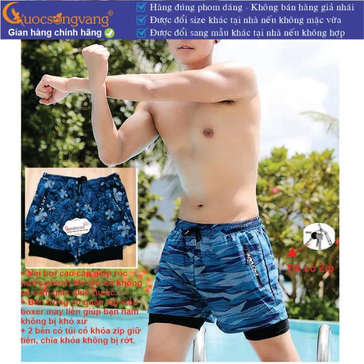 Quần bơi nam 2 lớp có túi zip quần đi biển nam có xịp GLSWIM111