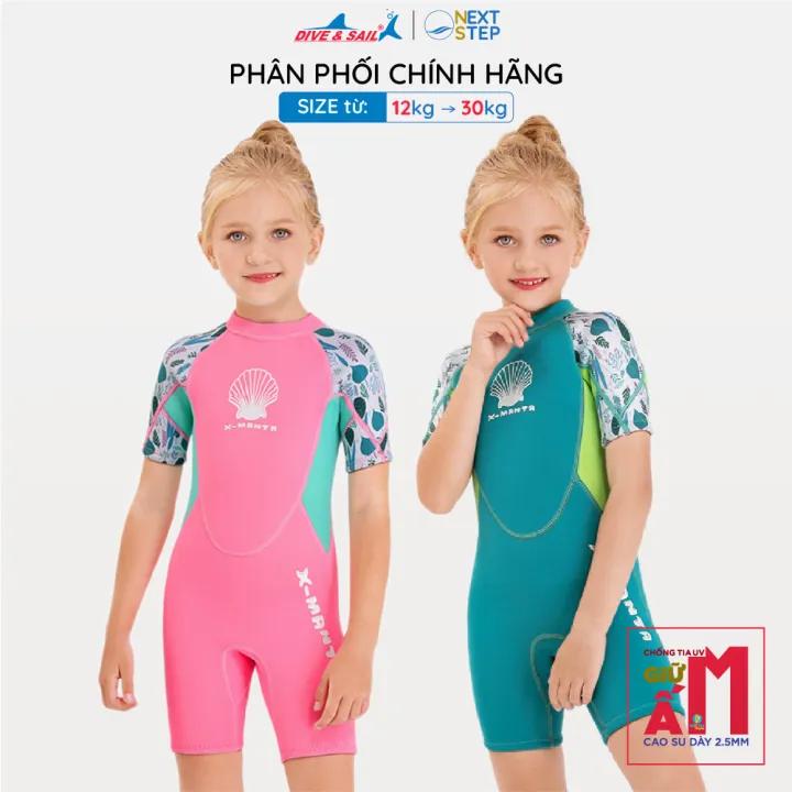 Đồ bơi giữ nhiệt bé gái DIVE AND SAIL size 12-30kg, chất liệu cao su dày 2.5mm giữ ấm ngăn tia UV