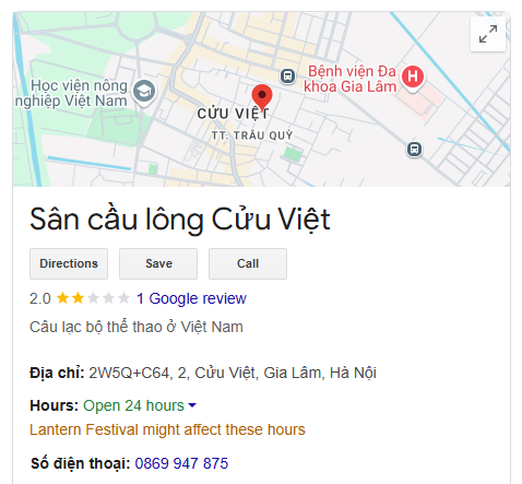 Sân cầu lông Cửu Việt