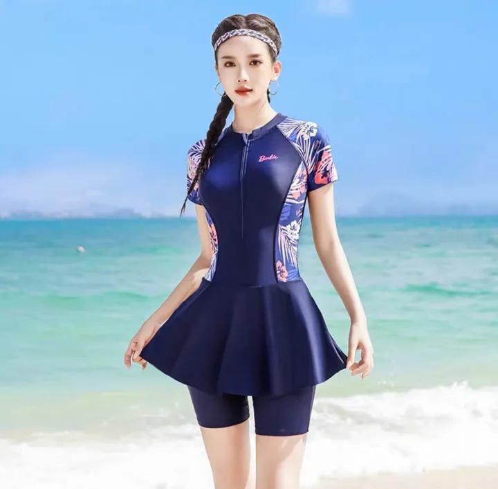 Đồ bơi nữ kín đáo liền thân cọc tay quần lỡ liền váy chất thun co giãn VATIXA BKN174