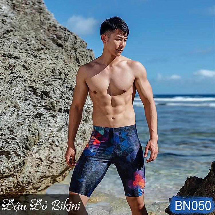 Quần bơi nam cao cấp, dáng lửng ngang gối, mẫu đa màu lập thể cá tính, thun bơi lạnh dày mát mịn co giãn cực tốt | BN050